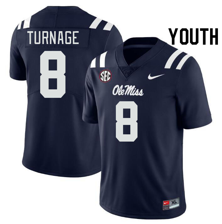 Youth #8 Brandon Turnage Ole Miss Rebels College Football Jerseys Stitched-Navy